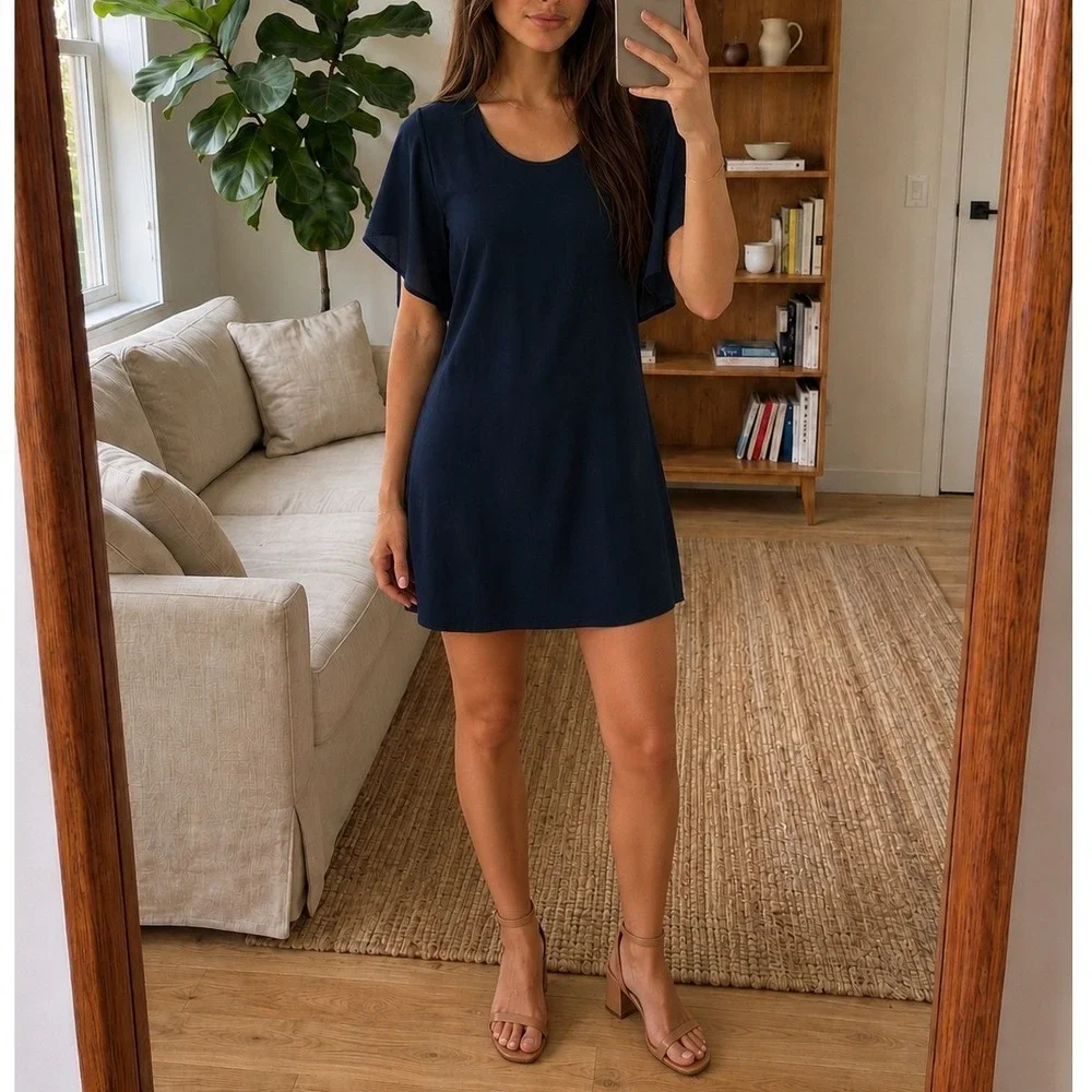 Diane von Furstenberg Silk Mini Shift Dress Size 2‎ Navy Quiet Luxury Classic